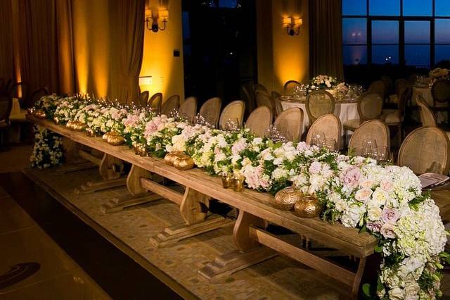 Table set-up with floral centerpiece