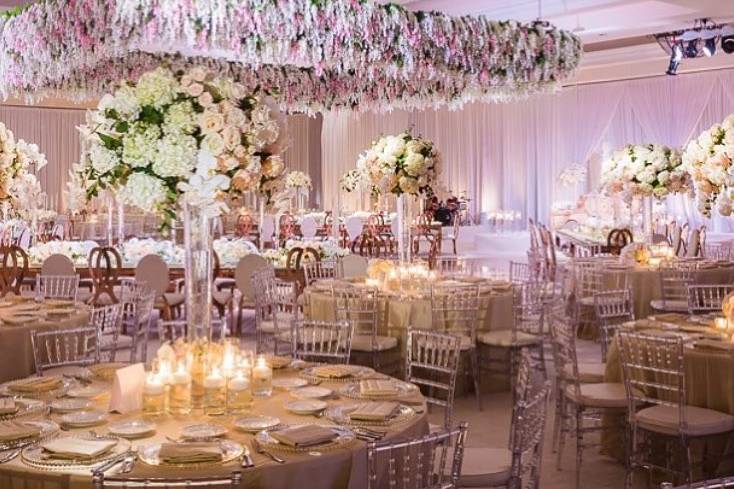 Table set-up with floral centerpiece