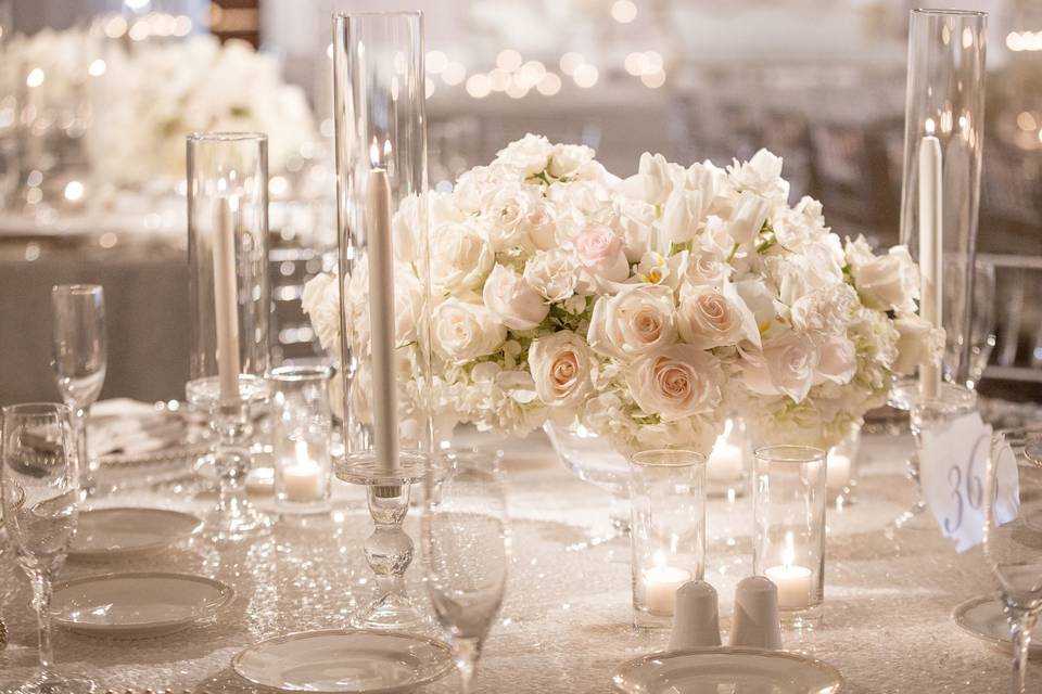 Table set-up with floral centerpiece