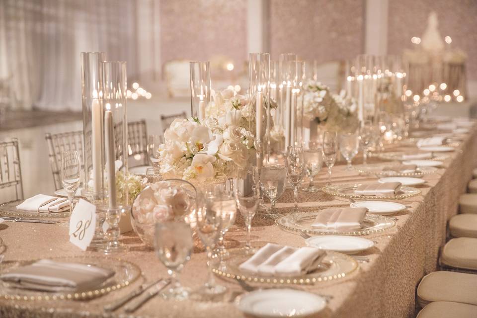 Table set-up with floral centerpiece