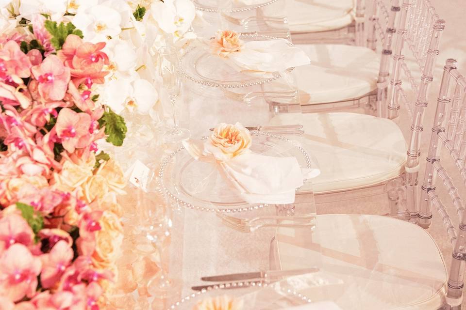 Table set-up with floral centerpiece