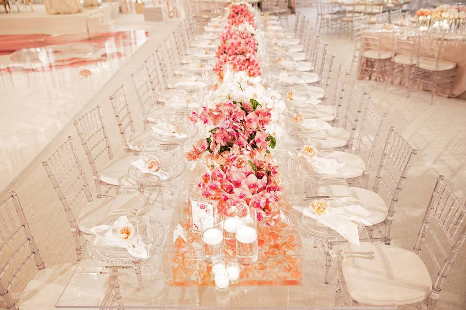 Table set-up with floral centerpiece
