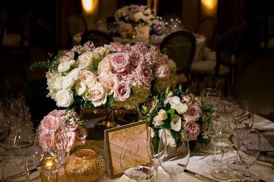 Table set-up with floral centerpiece