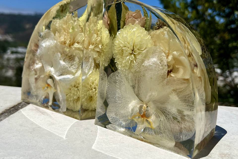 White Flower Bookends