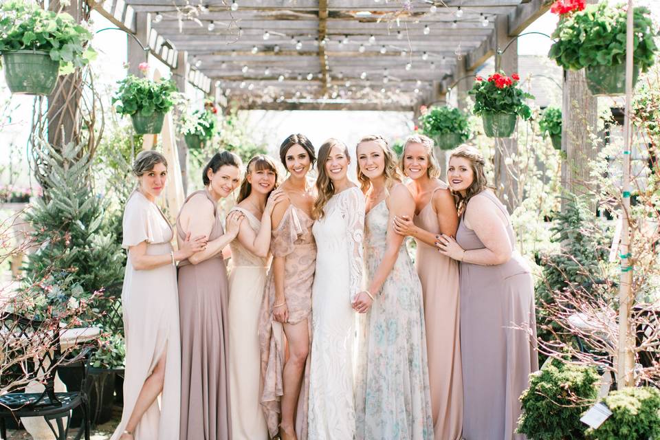 The bride and her bridesmaids