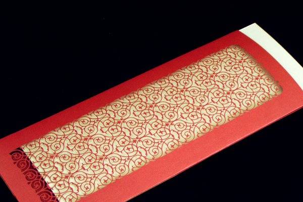 This is our Barcelona narrow invitation sleeve in Inferno Red. More info and choices at papelcouture.com.