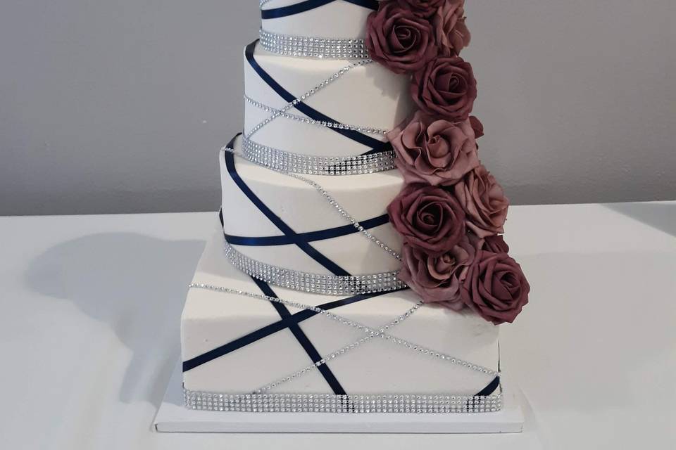 Ribbon wrapped 4 tier