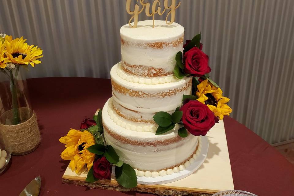 Sunflower and roses naked cake