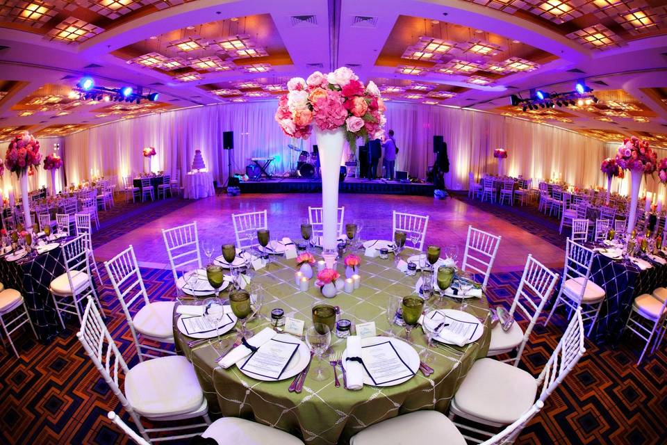 Table setup with flower centerpiece