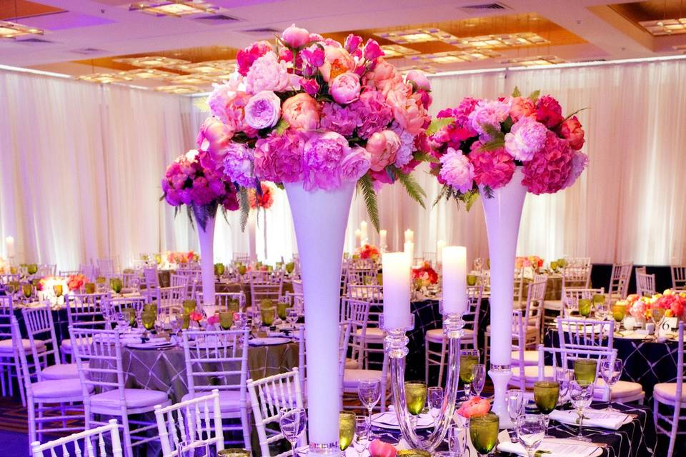 Table setup with flower centerpiece