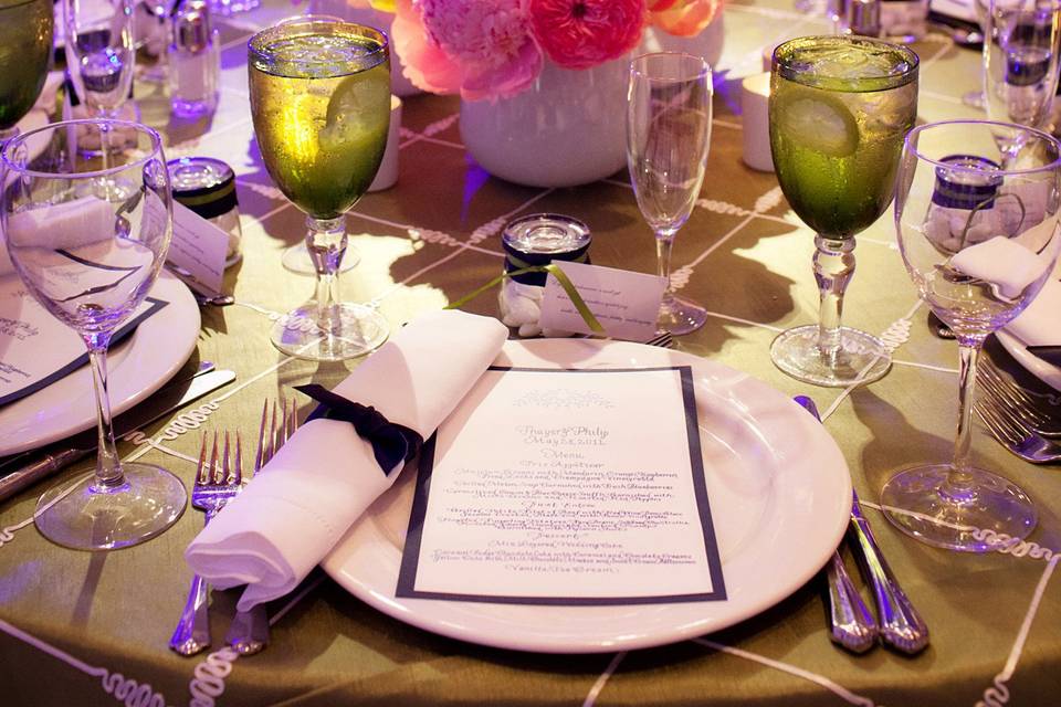 Table setup with flower centerpiece