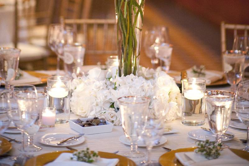 Table setup with flower centerpiece