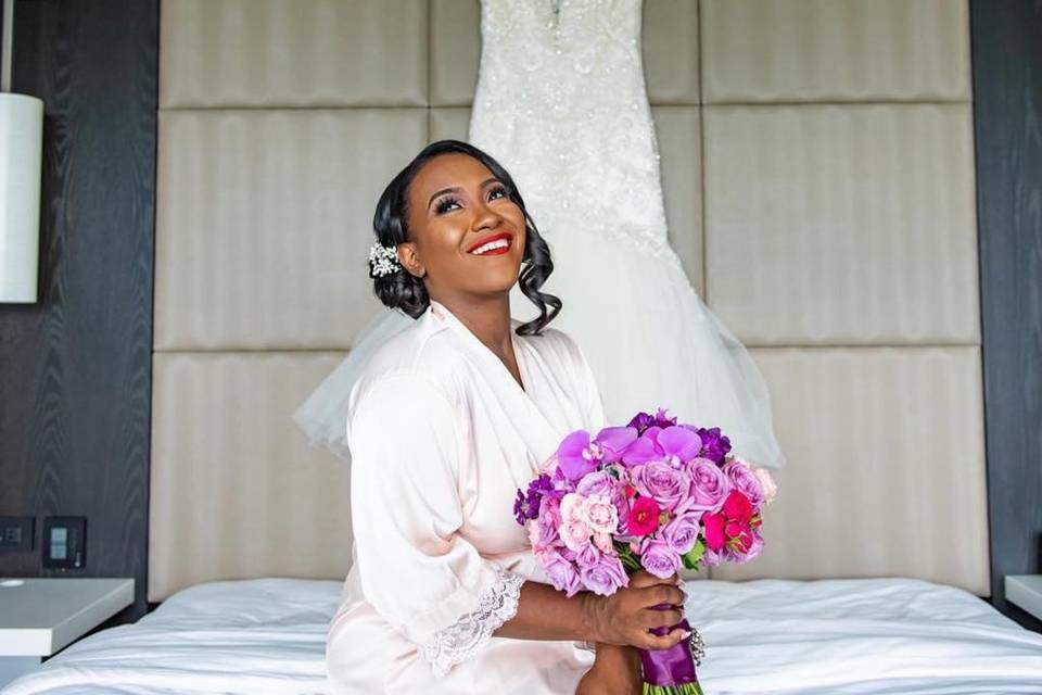 The bride holding her bouquet