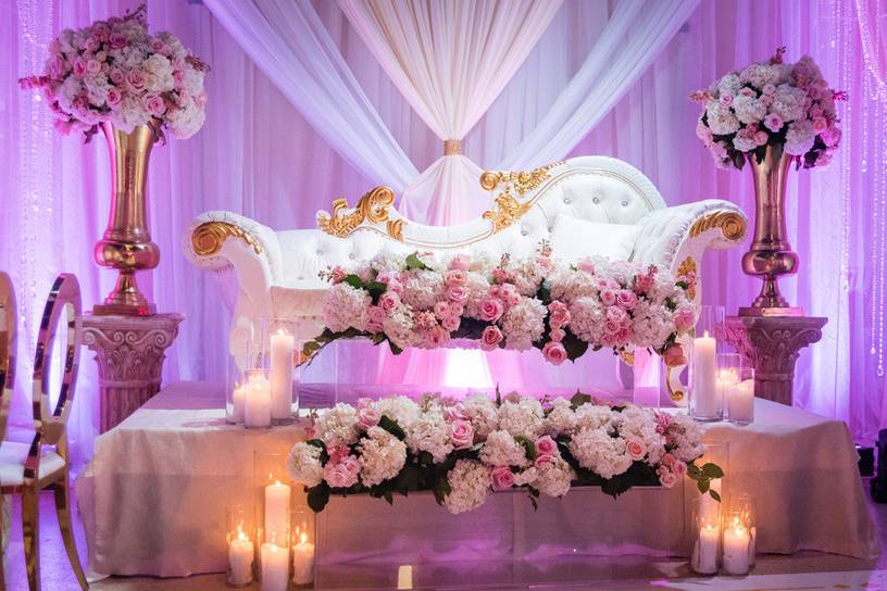 Table setup with floral centerpiece