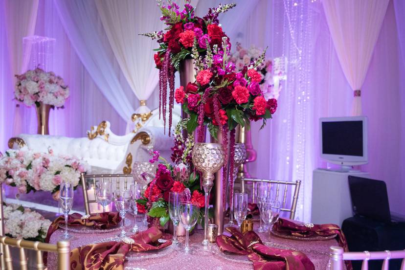 Table setup with floral centerpiece