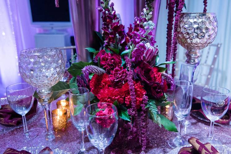 Table setup with floral centerpiece