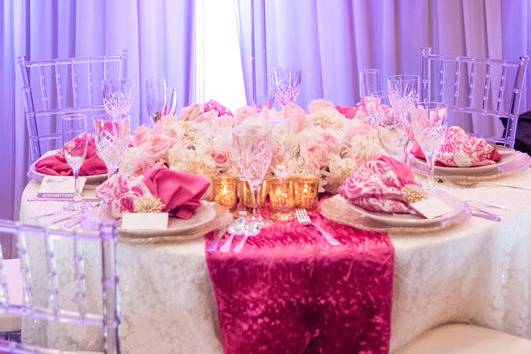 Table setup with floral centerpiece