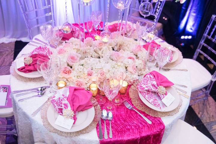 Table setup with floral centerpiece