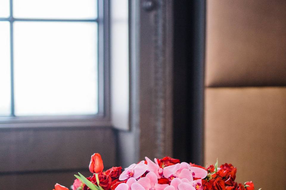 Table setup with floral centerpiece