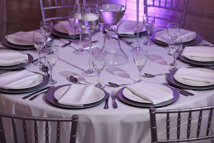 Table setup with floral centerpiece