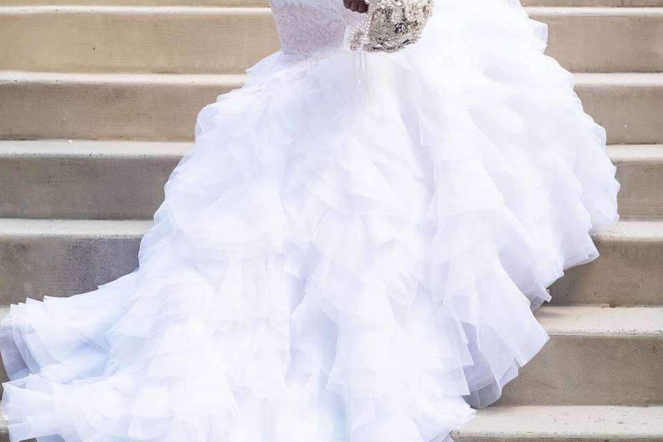 Bride holding a brooch bouquet