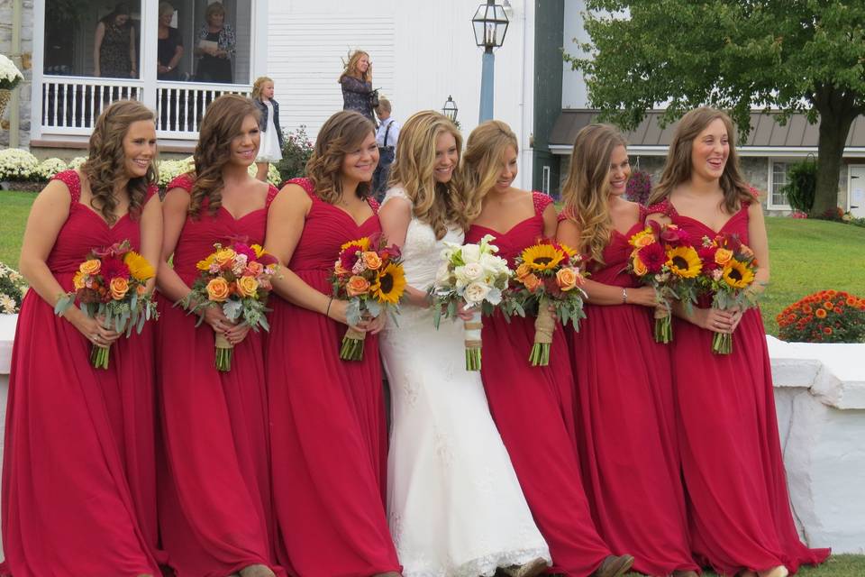 The bride with her bridesmaids