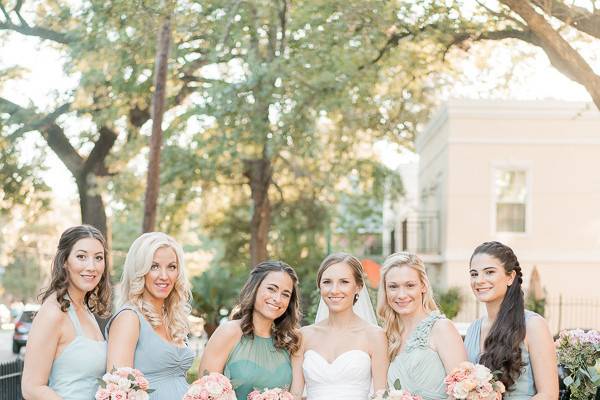 Bride with her bridesmaids