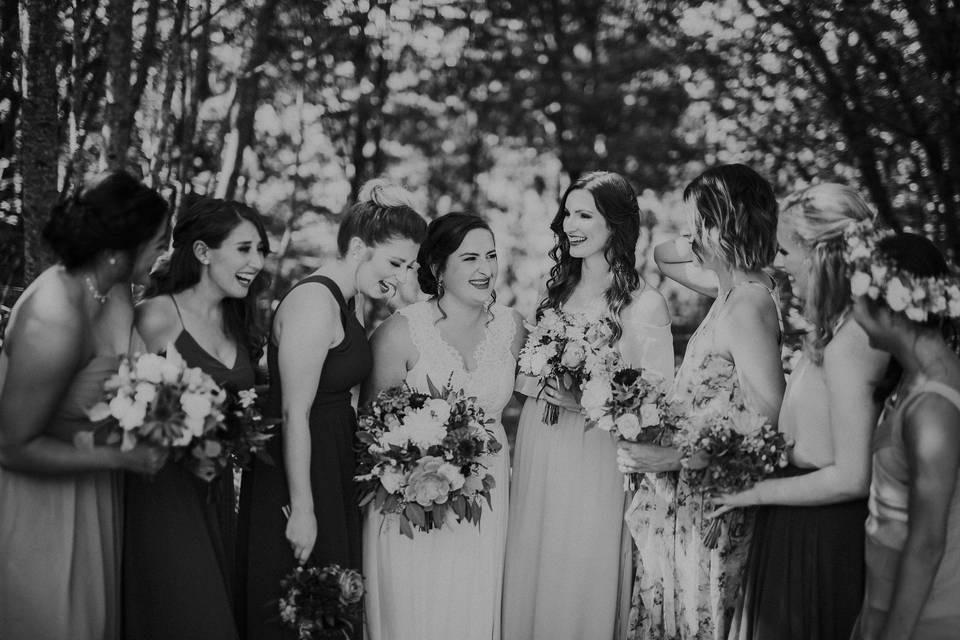 The bride with her bridesmaids