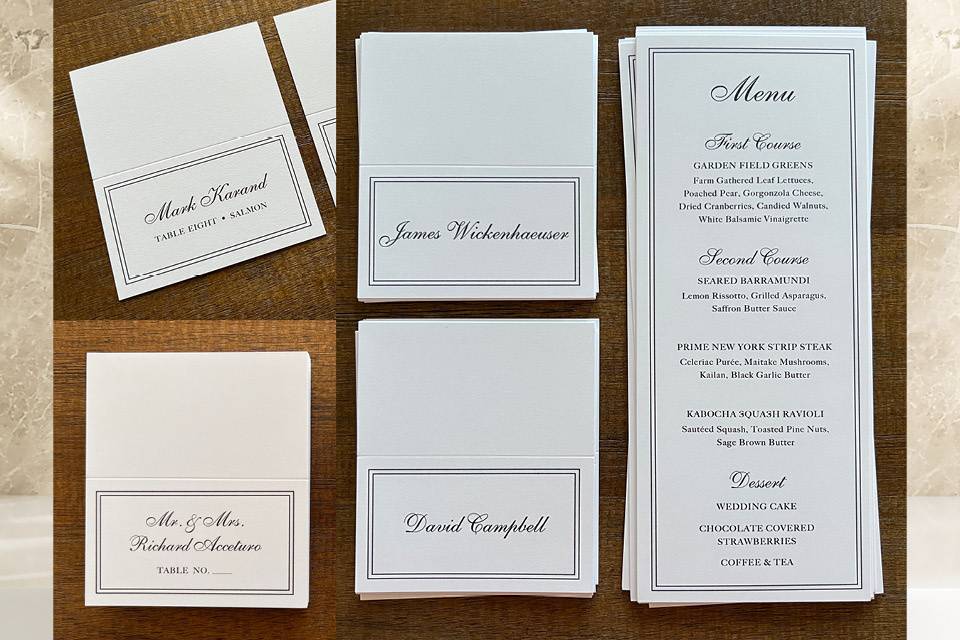 Place Cards and Menu Samples