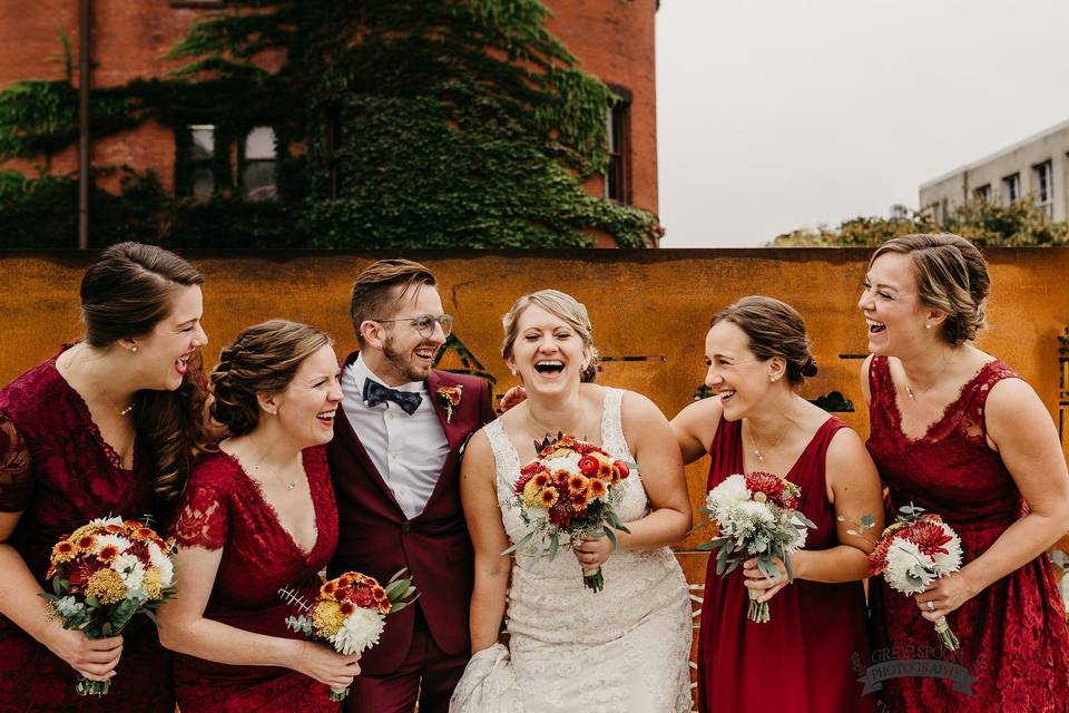 Happy bride and bridesmaids