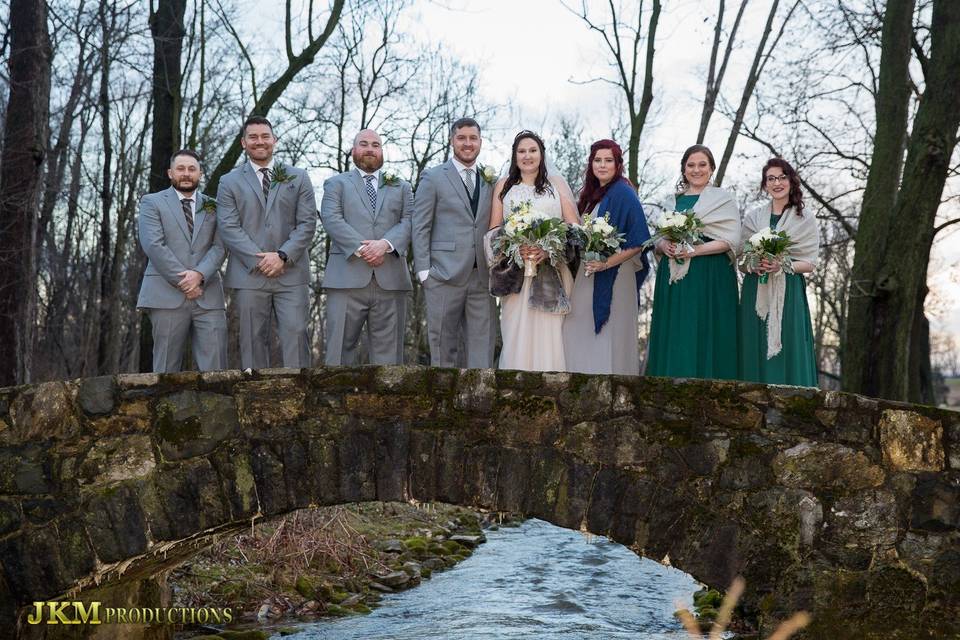 Wedding party on a bridge