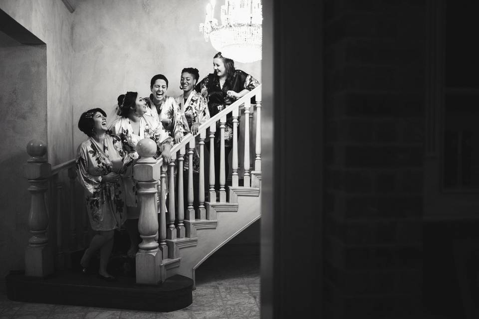 Wedding party on stairs