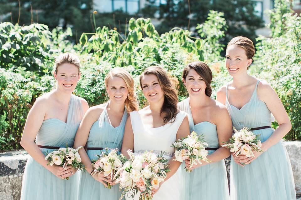 Elegant New York wedding bridal party at Brooklyn winery