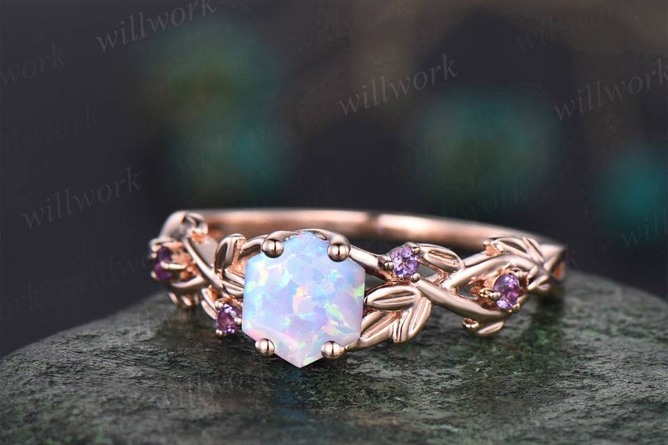 Twig Opal Ring Vintage Hexagon