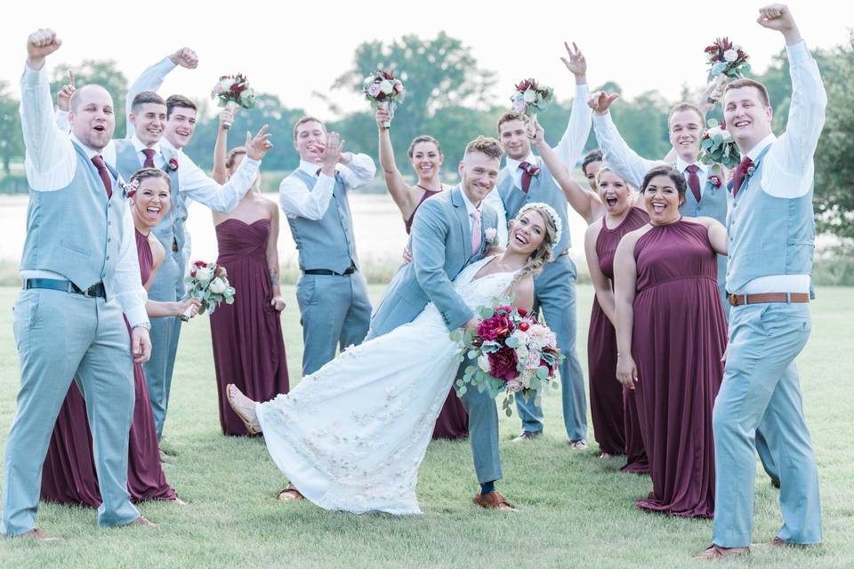 The wedding party celebrates