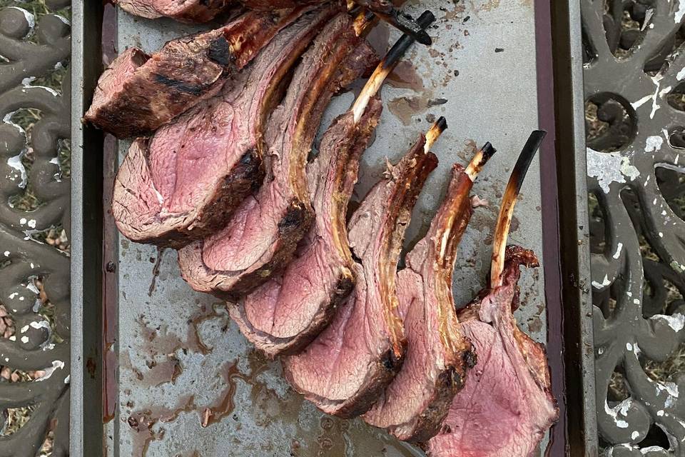 Grilled elk rack, carving