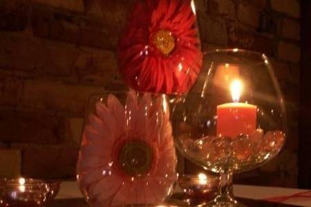 Wine glass trio with gerber daisies