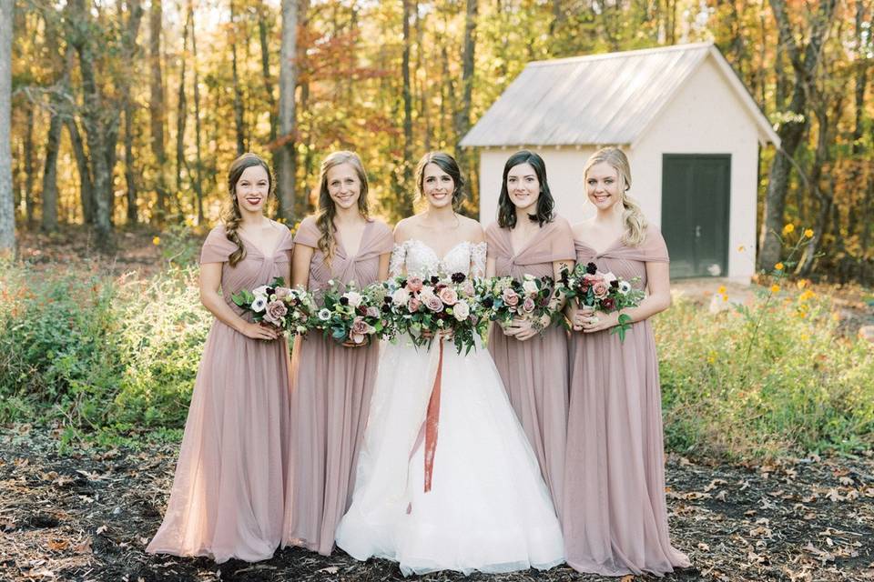 Bridal party in the woodland