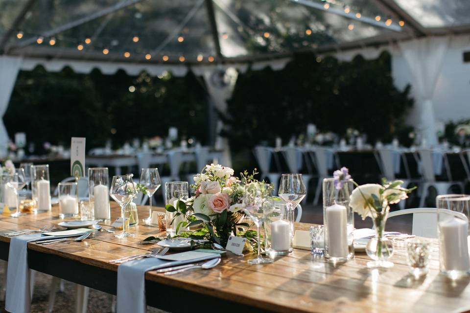 Tented courtyard dinner