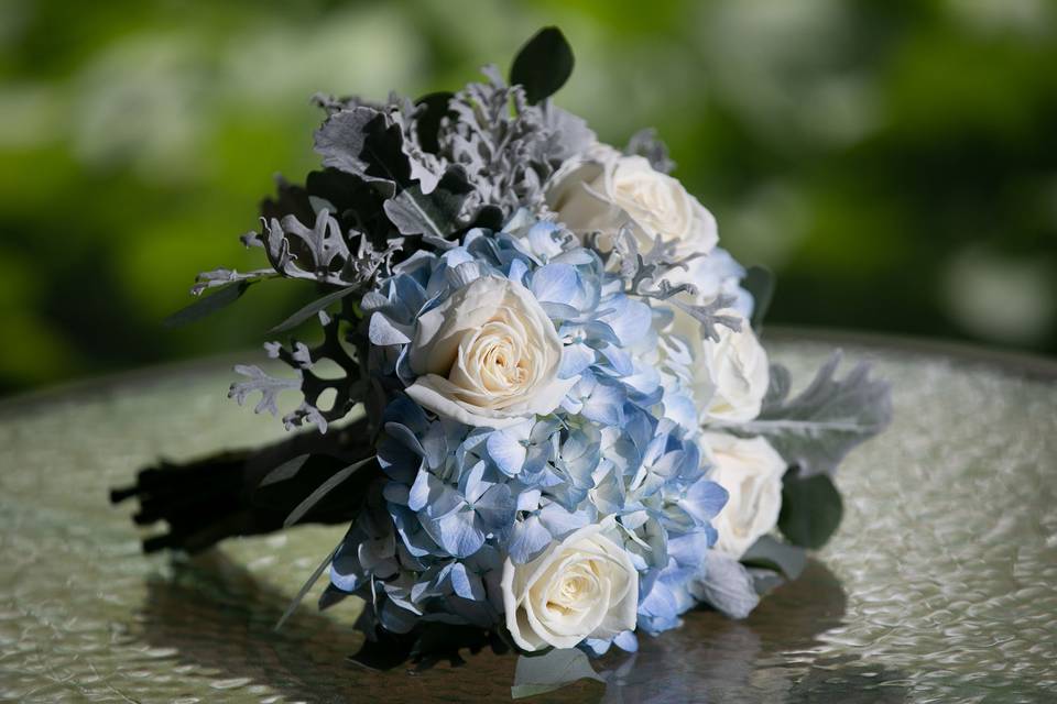 Blue Hydrangea and Roe Bouquet