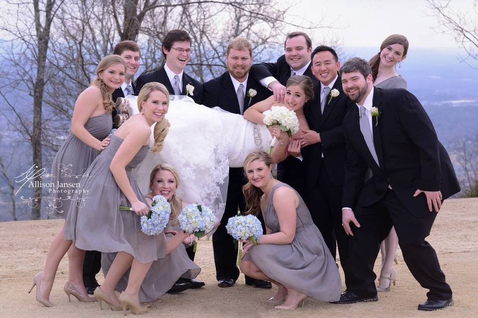 Couple with bridesmaid and groomsmen