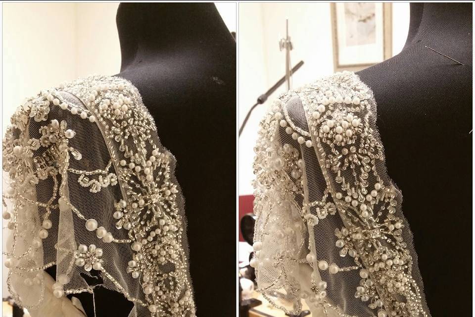 Lace repaired and beaded