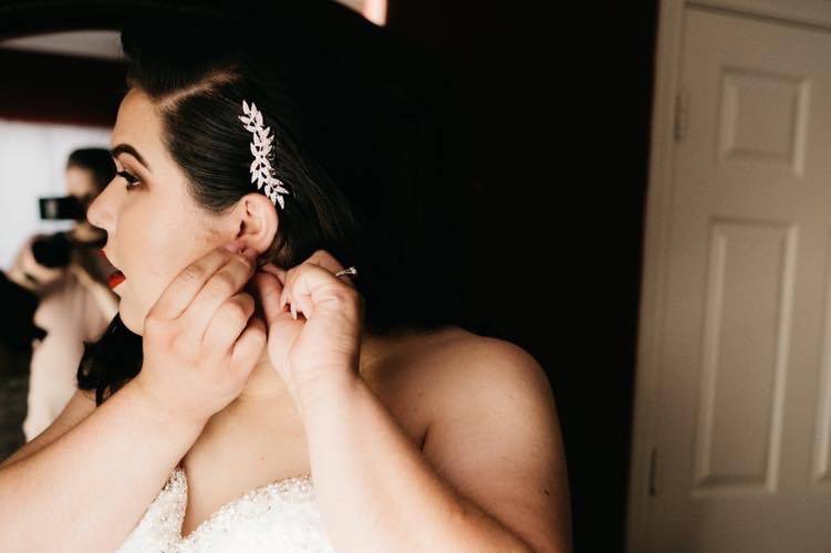 Classic red lip bridal