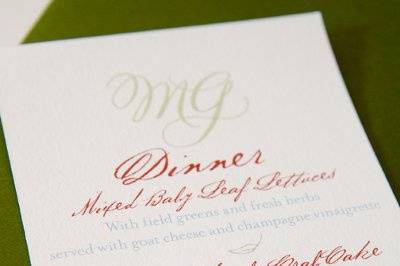 Menu card matching the 