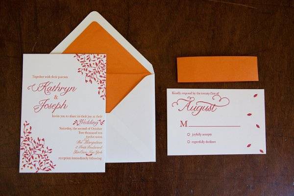 Fall Leaves Invitation suite including matching response card and complimenting orange band.