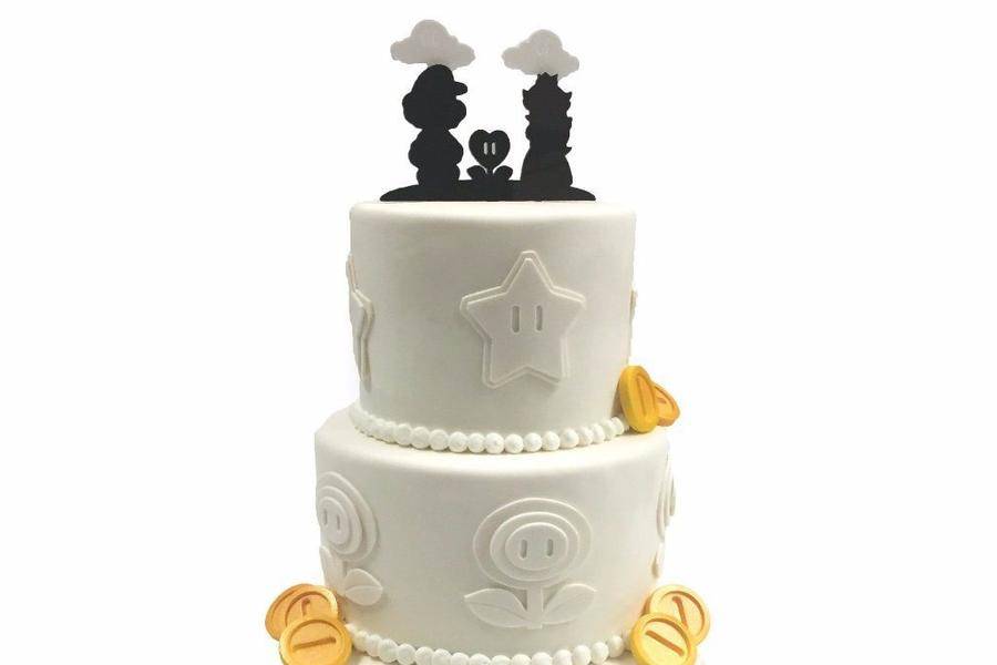 Mario-themed wedding cake