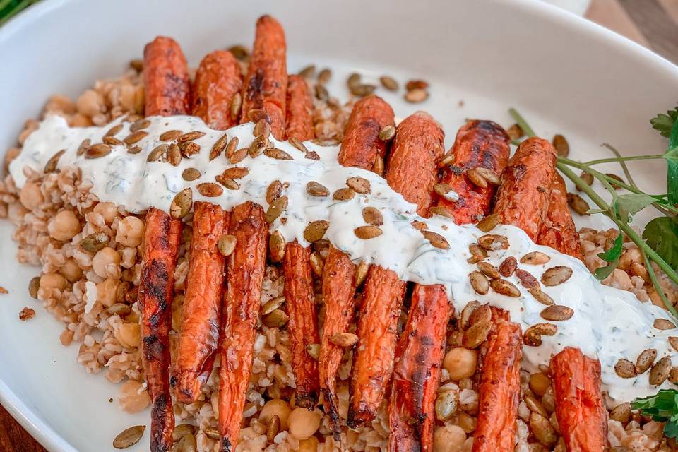 Perfectly presented carrots and farro