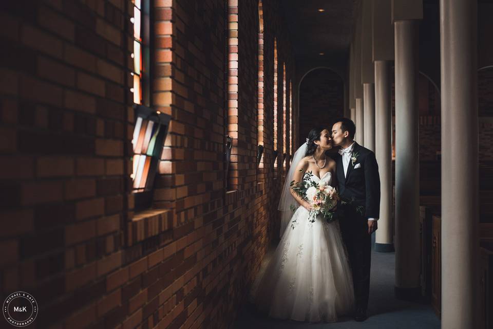 Bride and groom just after getting married in La Jolla