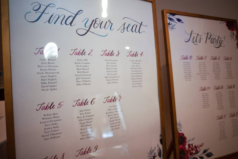 Seating Chart Calligraphy