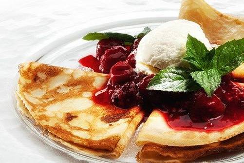 Crepes with Fresh Raspberry Compote